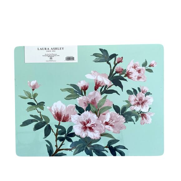 Laura Ashley Blossom Branch Cork Placemats Pink Green Floral 12x16 Set of 4 NEW - Picture 8 of 10